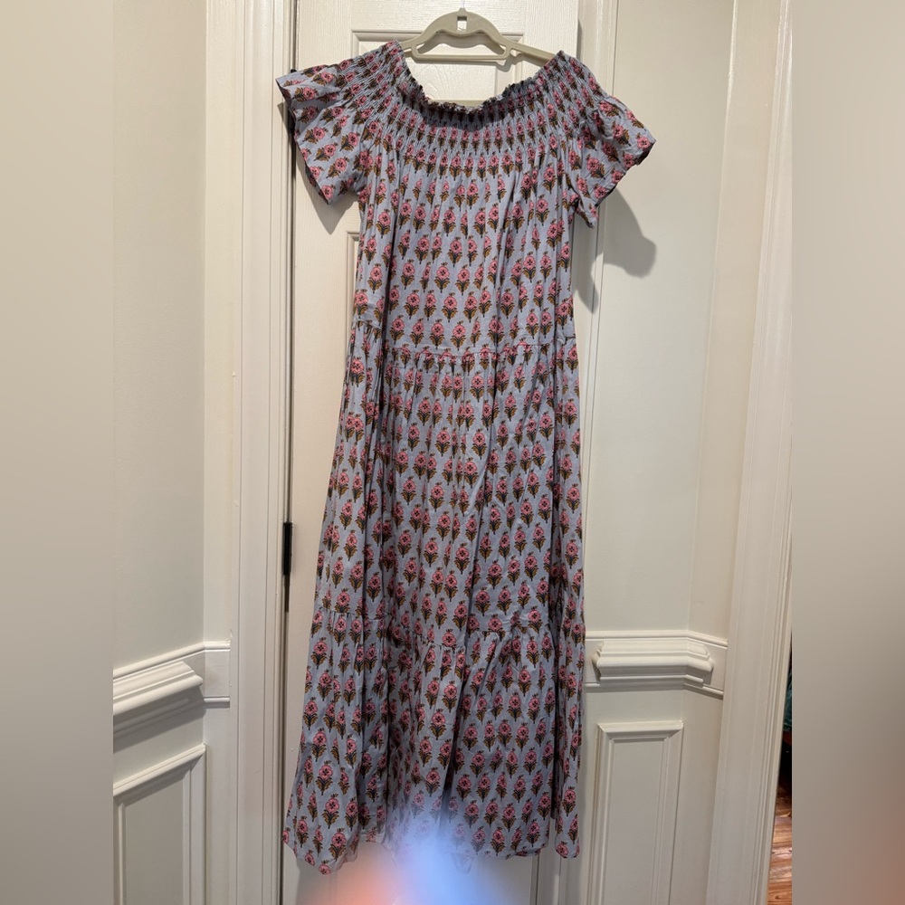 Marea Light Blue Floral Short-Sleeve Maxi Dress